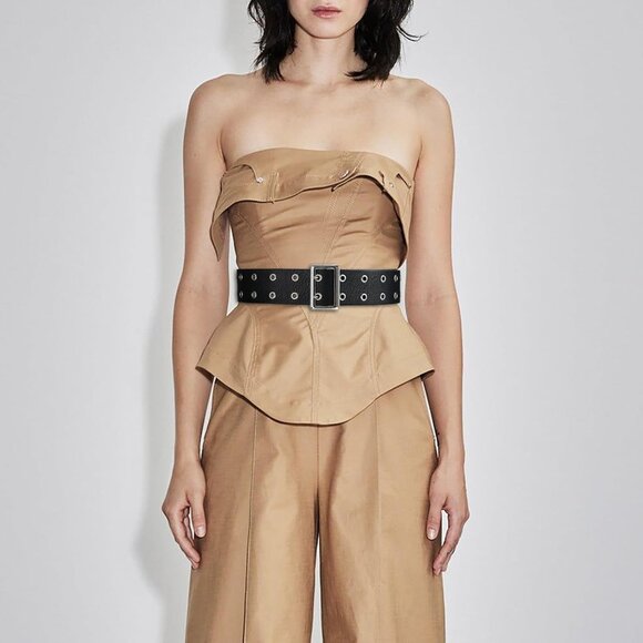 Women Leather Wide Fashion Thick Dress Belt With Gold Buckle Belt Black Punk - Picture 5 of 6